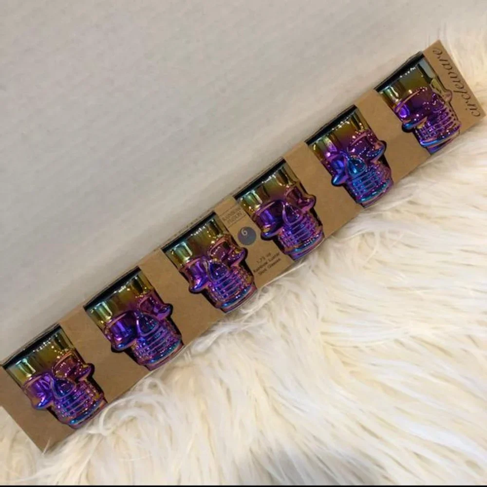 Set of 6 Rainbow Luster Skull Shot Glasses